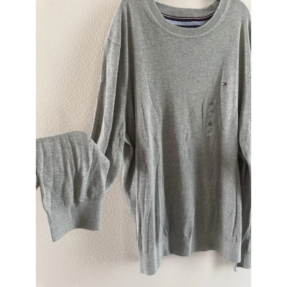 Tommy Hilfiger Pullover light Sweater Mens Size XXL Gray core Long Sleeves - Picture 7 of 15